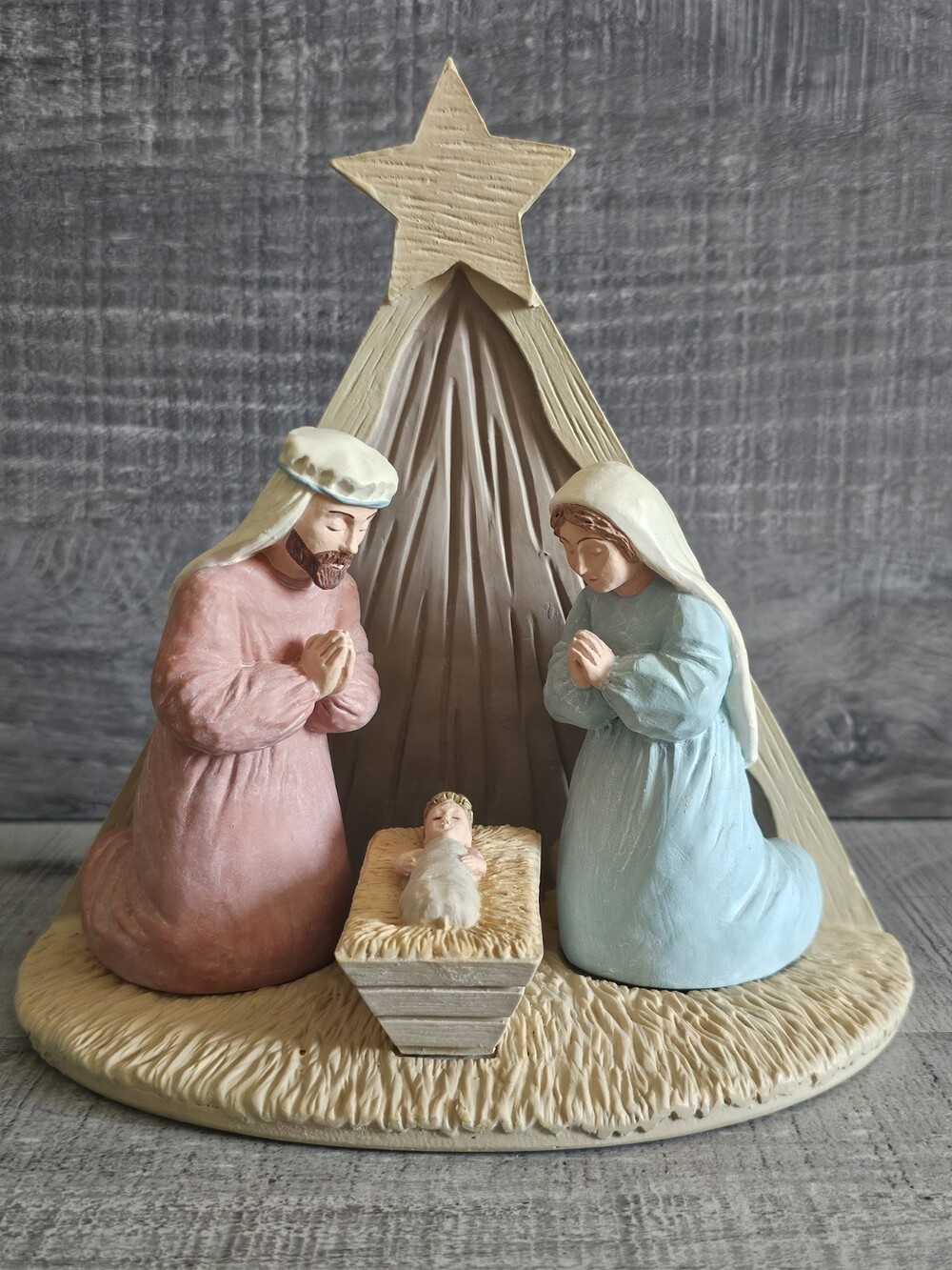 Hallmark Peace on Earth Wood-Look Nativity 1990 Vtg Southwest Folk Art W Box